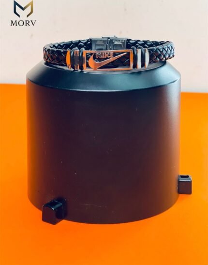Black Braided Leather Nike-Inspired Bracelet