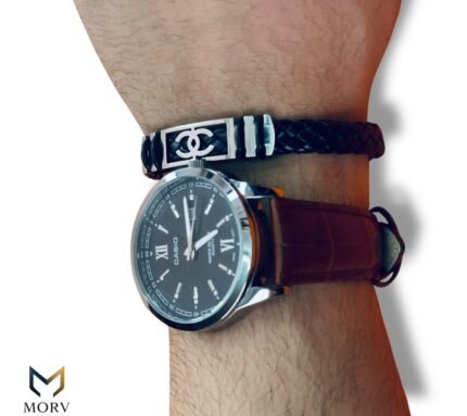 Black Braided Leather Chanel-Inspired Bracelet