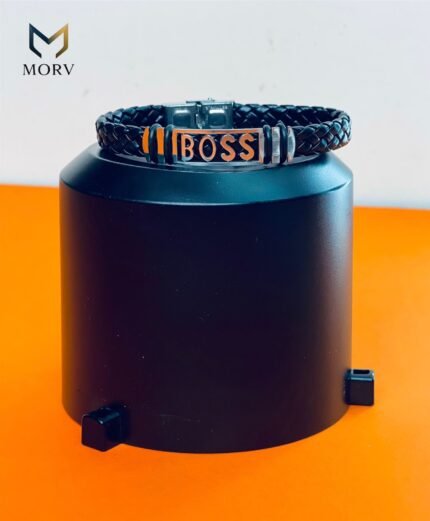 Black Braided Leather BOSS-Inspired Bracelet