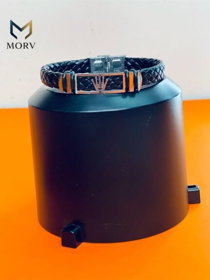 Black Braided Leather Rolex-Inspired Bracelet