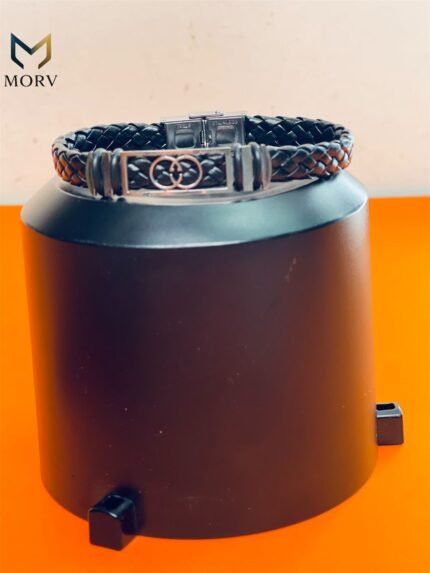 Black Braided Leather Gucci-Inspired Bracelet